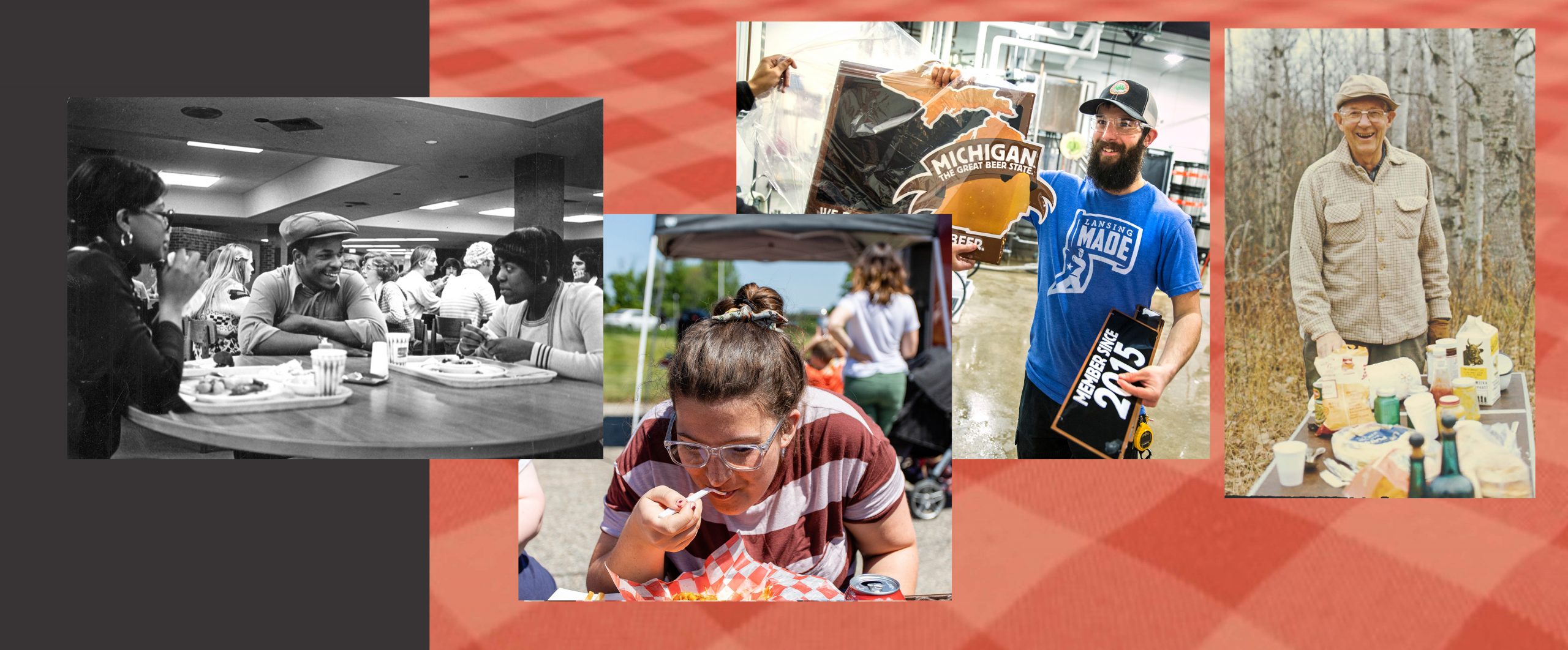 Scenes of people enjoying and celebrating food.